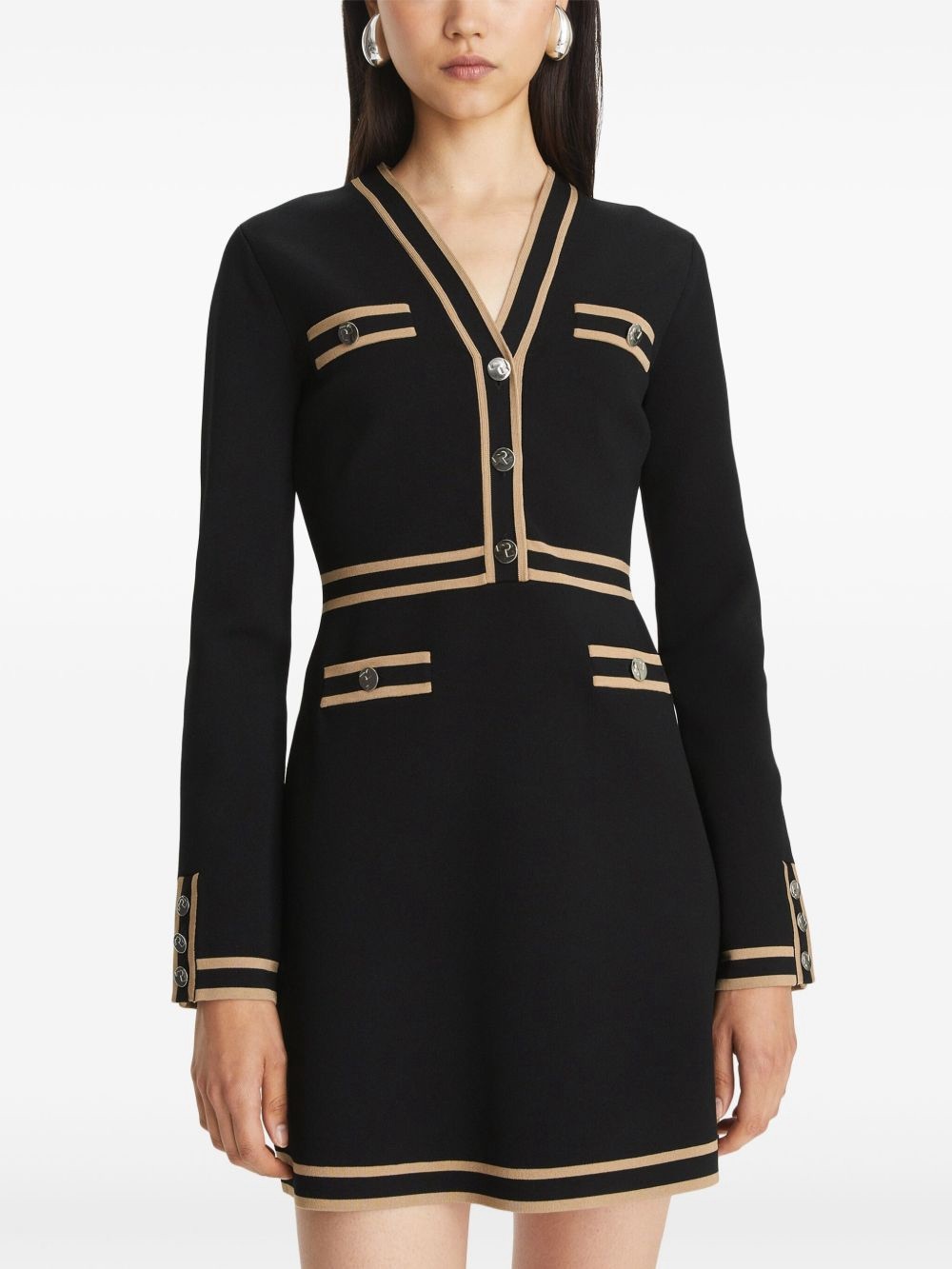 Tory Burch Kendra Black & Tan V‑Neck Knit Dress size small